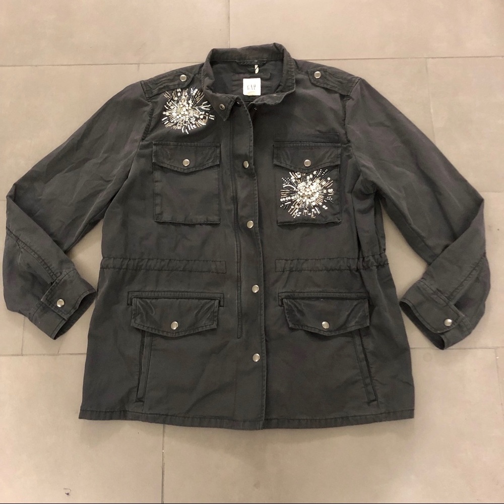 Gap Beaded Gray Utility Jacket Large - image 1